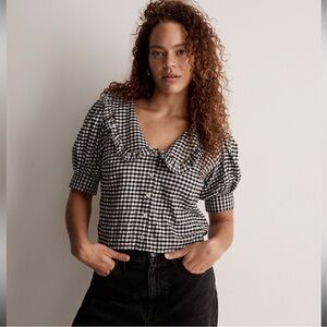 Madewell Black and White Gingham Collared Top